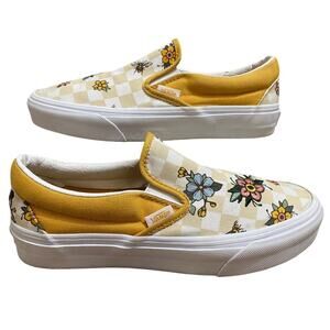 Vans Slip-On Checkerboard Floral Yellow Women’s 7 Men’s 5.5 Sneakers
